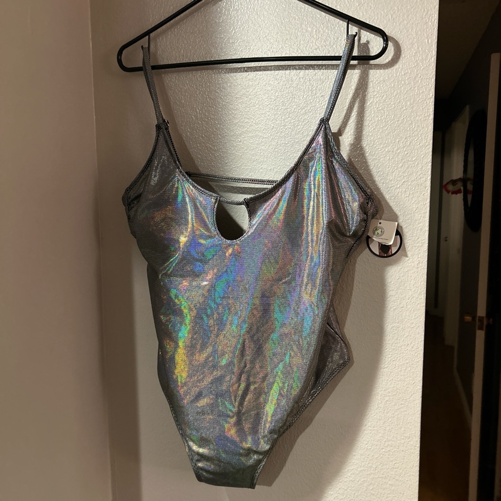 No Boundaries  Holographic Dot Print Iridescent 1 pc Swimsuit sizes XL ( 15/17)